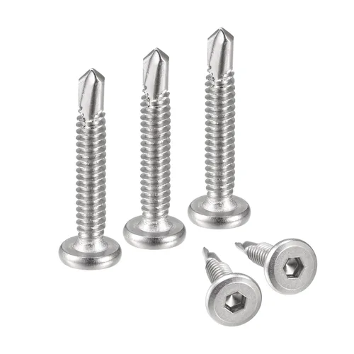 uxcell Tornillos autorroscantes hexagonales, # 10 x 1-1/4" 410 Tornillo de perforación de cabeza plana de chapa de acero inoxidable 410, 100 piezas,