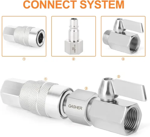 Miniatura 5 de GASHER 5 piezas de ajuste de herramienta de aire industrial de acero inoxidable 304 NPT hembra de 1/4 pulgada, tapones neumáticos de alto flujo