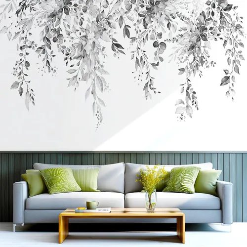 Miniatura 14 de Calcomanías de pared de flores y hojas para despegar y pegar, calcomanías grandes de vinilo floral para colgar, vid extraíble, decoración del hogar