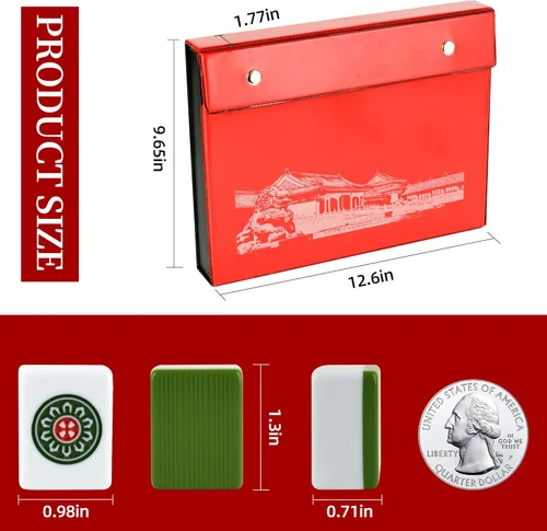 Miniatura 6 de 34MM chino verde medio Mahjong establece 144+2 azulejos de melamina 1.3 "azulejo con caja de transporte portátil completo juego de mahjong
