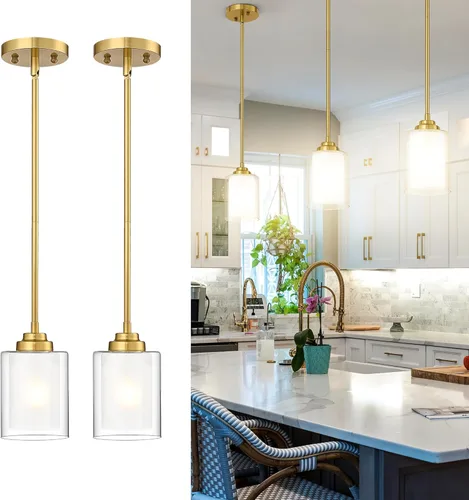 Miniatura 21 de TENGXIN Lámpara Colgante Moderna para Isla de Cocina, Accesorio de Lámpara de Techo Colgante de Oro Cepillado, Iluminación Colgante de Estilo Granja