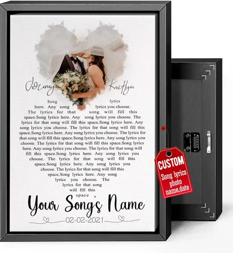 Miniatura 21 de H-DEWALL Lienzo personalizado con letras de canciones enmarcado, regalos para ella, obra de arte para el dormitorio, lienzo musical personalizado