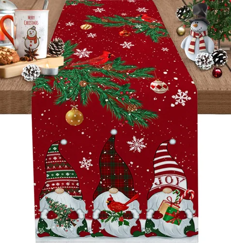 Miniatura 15 de Juego de 1 mantel individual gris de Navidad, manteles individuales de enanos de invierno y cardenales antideslizantes, manteles individuales