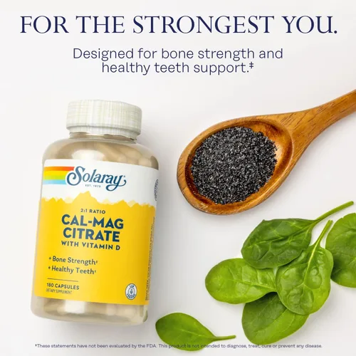 Miniatura 3 de SOLARAY Proporción 2:1 de citrato de calcio y magnesio con vitamina D-3, huesos sanos, apoyo muscular y sistema nervioso, alta absorción, 180