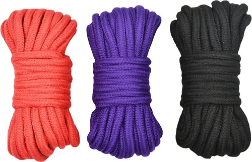 Miniatura 7 de Maydahui Cuerda larga de algodón de 32 pies (32.8 ft), suave, multiusos, lavable, fuerte, duradera, color rojo, negro y morado