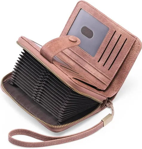 Miniatura 13 de GAEKEAO Cartera de cuero para tarjetas de crédito para mujer, bloqueo RFID, gran capacidad, plegable, con cremallera, organizador de tarjetas