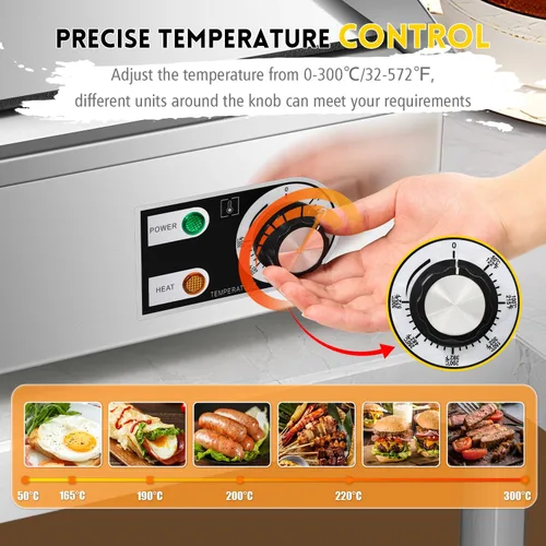 Miniatura 2 de Moogiantgo - Plancha eléctrica comercial de 22 pulgadas, 1600 W, antiadherente para encimera, acero inoxidable, caja de aceite extraíble, Plano