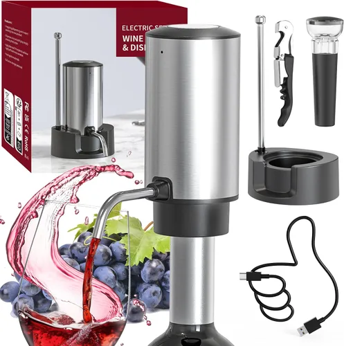 CIRCLE JOY Aireador de vino eléctrico con base de almacenamiento, sacacorchos y tapón de vino al vacío, regalo de elefante blanco para amantes del