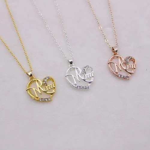 Miniatura 2 de MERSDW - Collar con dije de corazón de melocotón caliente, mamá, amor, con letra corta, cadena al vacío, platino, creativo, circón, collar