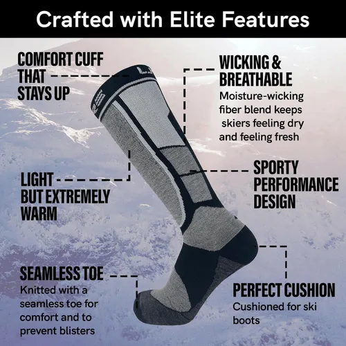 Miniatura 3 de Pure Athlete Calcetines de esquí fabricados en Estados Unidos, calcetines ligeros de lana de alpaca para el invierno para esquiar