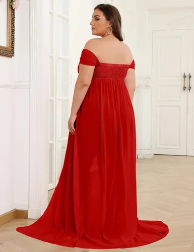 Miniatura 5 de Vestido de maternidad para sesión de fotos con hombros descubiertos, vestido de gasa con abertura frontal, maxi vestidos de embarazo para fotografía