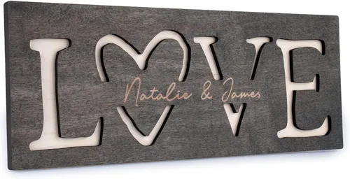 Letrero de amor tallado en 3D, letrero de amor personalizado con nombres de pareja, 4 colores, 2 tamaños, regalos del día de San Valentín para él,