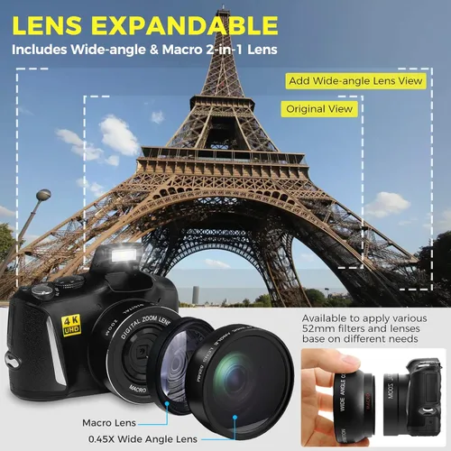 Miniatura 3 de Cámara digital con lente macro y gran angular 48MP 4K Autofocus Vlogging Cámara para fotografía Pantalla de 3.0 pulgadas Cámara compacta