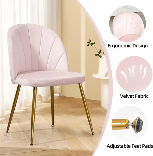 Miniatura 5 de Juego de 4 sillas de comedor de terciopelo, sillas de comedor modernas tapizadas de mediados de siglo, sillas decorativas sin brazos con patas