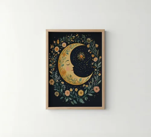 Miniatura 20 de Póster de Arte de Luna Llena, Estilo William Morris Retro de Mediados de Siglo Botánico Victoriano Academia Oscura Decoración Gótica Galería 10a