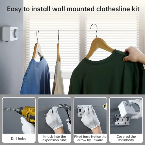 Miniatura 5 de Mbillion Tendedero Retráctil de 13.8 Pies de Servicio Pesado Línea de Secado de Ropa para Interiores y Exteriores Retráctil para Colgar Ropa