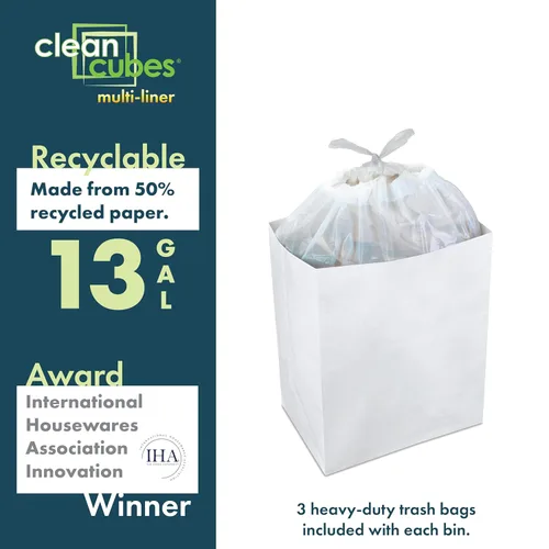Miniatura 4 de Clean Cubes Botes de basura desechables de 13 galones (paquete de 3, con múltiples forros) con bolsas bajeras, contenedores plegables de basura