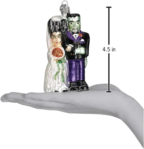 Miniatura 3 de Old World Christmas Frankenstein & Bride - Adorno de vidrio soplado para árbol de Navidad, decoración navideña artesanal, colección de Halloween