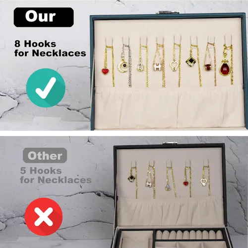 Miniatura 3 de SYCARON Joyero organizador para mujeres y niñas, estuche organizador de joyas de 2 capas, caja de almacenamiento de joyería de piel sintética