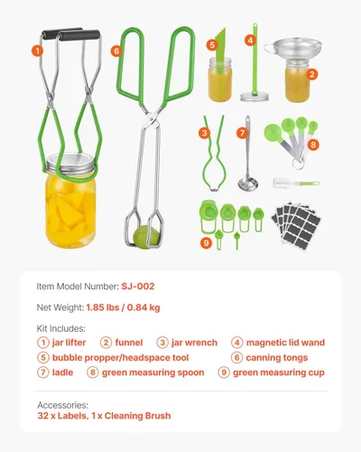 Miniatura 7 de VEVOR Kit de Suministros de Conservas para Principiantes, Kit de Baño de Agua de Acero Inoxidable de 9 Piezas, Set de Herramientas de Conservas