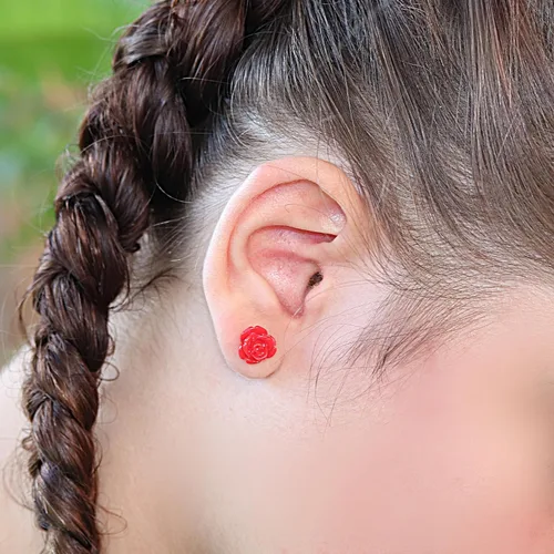 Miniatura 12 de Pendientes de poste de plástico hipoalergénico con forma de rosa de 0.354 in, orejas sensibles al metal
