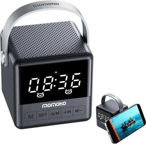 Altavoz Bluetooth portátil con pantalla de tiempo, altavoz inalámbrico portátil, sonido estéreo TWS, Bluetooth 5.2 de 50 pies, tarjeta TF/entrada