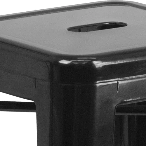 Miniatura 9 de Taburete de 24 pulgadas de alto para interior y exterior con asiento cuadrado., Metal, Negro