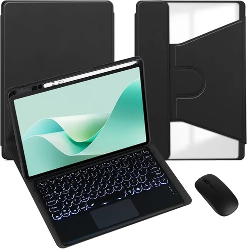Miniatura 42 de Funda para tableta Samsung Galaxy Tab A8 de 10.5 pulgadas, teclado redondo inalámbrico desmontable Bluetooth, cubierta trasera transparente
