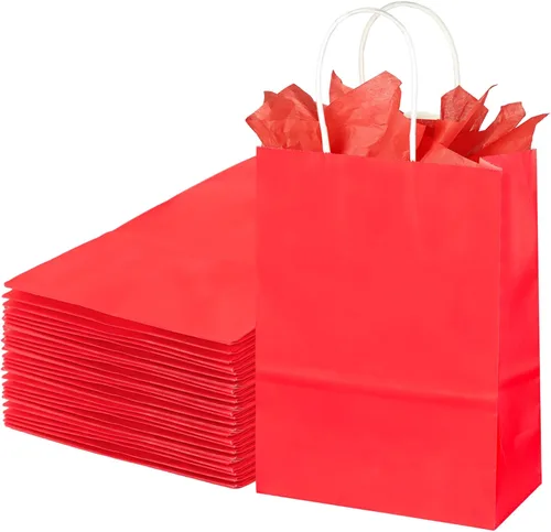 Miniatura 11 de BLEWINDZ 32 Bolsas Pequeñas de Papel para Regalos con Papel de Seda, Bolsas Amarillas para Obsequios de Fiesta con Asas, Bolsa de Golosinas de 8.7