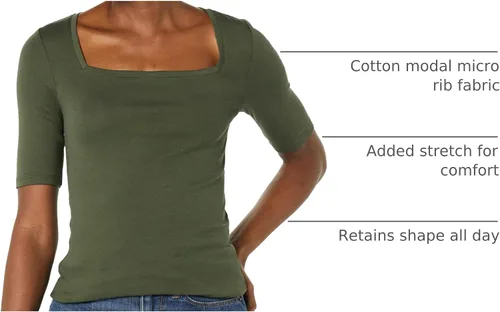 Miniatura 13 de Amazon Essentials - Camiseta de manga corta y cuello cuadrado para mujer