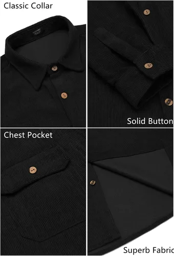 Miniatura 5 de COOFANDY Camisa casual de pana de manga larga con botones para hombre