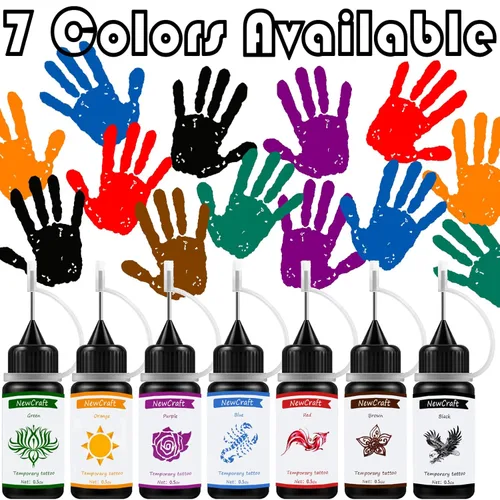 Miniatura 6 de Kit de Pintura de Arte Temporal Tinta de Tatuaje Semipermanente Gel de Mano Alzada 103 Piezas Plantillas Gratis, Pecas Falsas DIY, Kit Completo 3