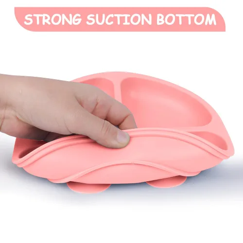 Miniatura 3 de Vicloon Plato de vajilla para niños pequeños, 2 piezas de placa de silicona con compartimentos divididos, placas de succión para bebés y niños Rosa