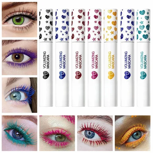 Juego de 7 rímel de colores, resistente al agua y a las manchas, sin crueldad animal y veganas para pestañas de volumen (7 colores 1)
