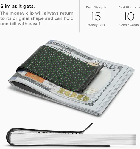Miniatura 15 de SERMAN BRANDS Clip de dinero de fibra de carbono para hombres – Cartera delgada con clip de dinero RFID, bolsillo frontal minimalista, cartera EDC