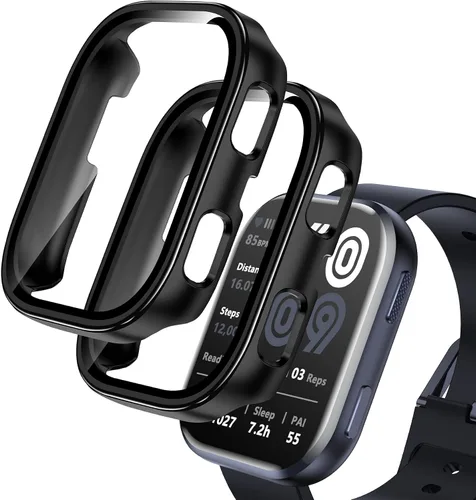 Paquete de 2 fundas compatibles con Amazfit Bip 6, protector de pantalla de vidrio templado con cubierta de policarbonato duro, a prueba de golpes,