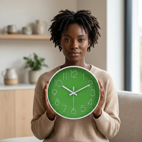 Miniatura 5 de jomparis - Reloj de pared moderno color verde para decoración de oficina, de 12 pulgadas, silencioso y sin hacer tictac, funciona con pilas, redondo
