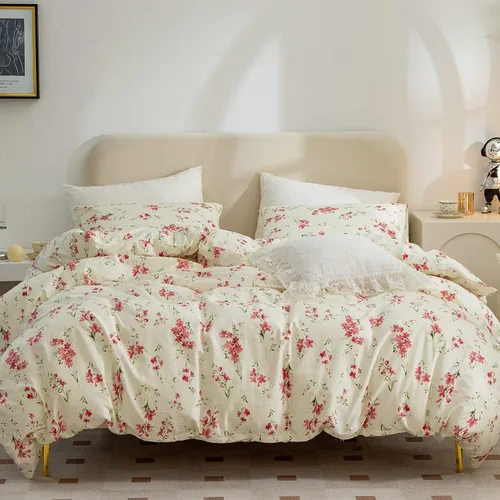 Miniatura 15 de Juego de ropa de cama individual 100% microfibra cepillada chic con flores, 3 piezas - Funda de edredón y 2 fundas de almohada con cierre