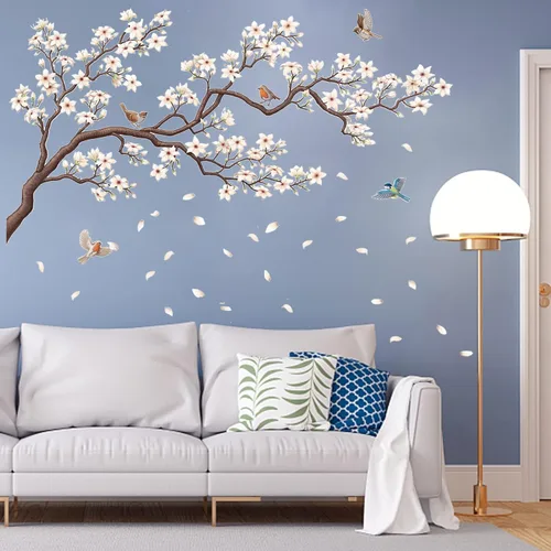 Miniatura 11 de Calcomanías de pared grandes de palmera negra, calcomanías de pared de pájaros tropicales de cocotero, mural de bosque para dormitorio, sala