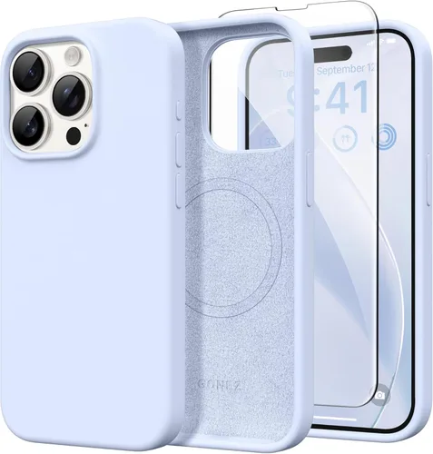 Miniatura 190 de GONEZ Funda de silicona para iPhone 14 Pro Max, compatible con MagSafe, con protector de pantalla + protector de lente de cámara, silicona líquida a