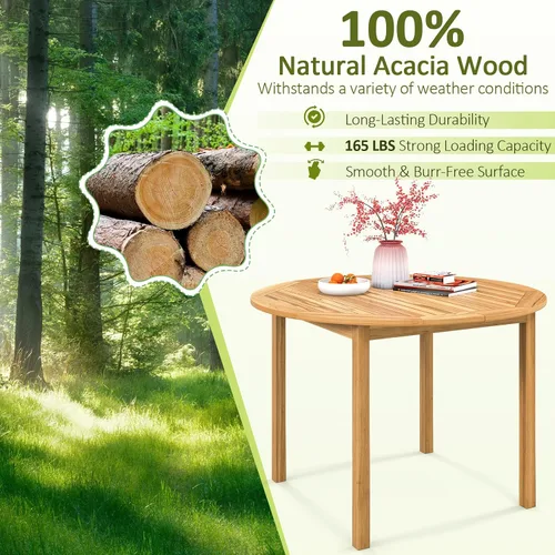 Miniatura 8 de Tangkula Mesa de comedor redonda para exterior, Mesa de madera de acacia para 4 personas de gran tamaño, Mesa de patio estilo granja para bistró