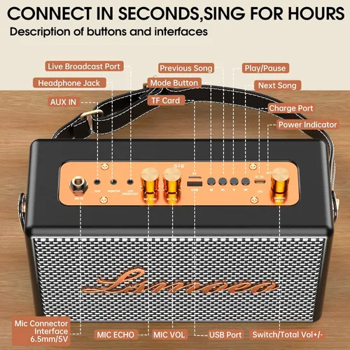 Miniatura 5 de Máquina de karaoke para adultos, 2 micrófonos inalámbricos para altavoz de karaoke, micrófono portátil y soporte de altavoz, expansión de micrófono