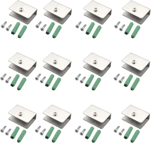 Miniatura 19 de MroMax 12PCS 1.1" x 0.87" x 0.47" (LxWxH) Soporte de estante de vidrio semicírculo ajustable acero inoxidable puerta gabinete clip plateado