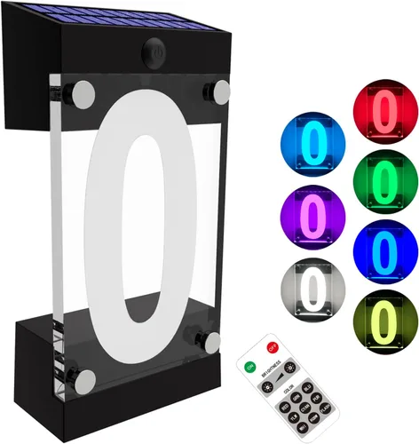 Acrylic - Letrero de dirección solar, números solares iluminados con LED para exteriores, control remoto RGBW que cambia de color, impermeable,