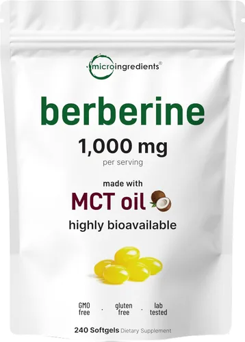 Micro Ingredients Berberina 1000mg con Aceite MCT, 240 Cápsulas Blandas | Fórmula Altamente Biodisponible con Berberina HCl de Berberis Aristata |