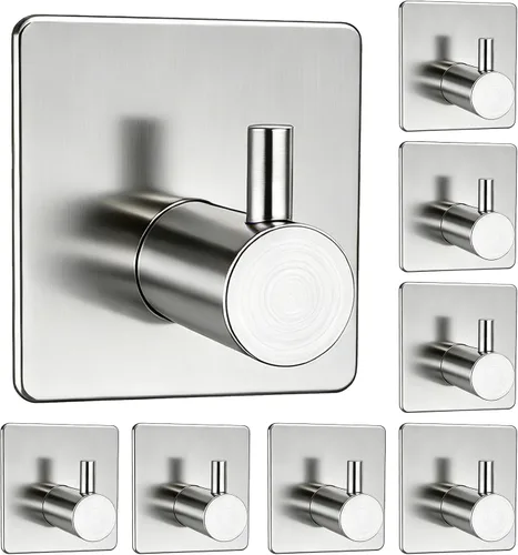 Paquete de 8 ganchos adhesivos para toallas, ganchos de pared de acero inoxidable de estilo moderno para ropa, sombrero, toalla, soporte grueso para