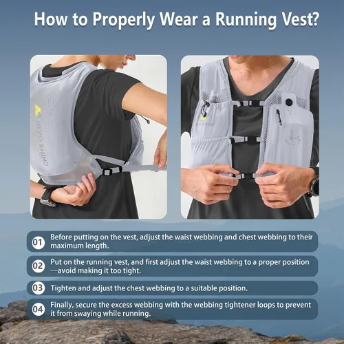 Miniatura 6 de Chaleco para correr con Botella Blanda de 350 ML de TPU, Chaleco Pequeño de Agua para Correr - Correas de Pecho Ajustables, Chaleco Ligero
