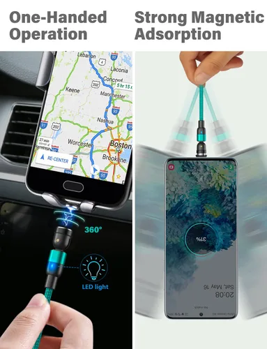 Miniatura 4 de Cable de carga magnético (paquete de 5, 1.6/3.3/3.3/6.6/6.6 pies)/cable de carga magnético USB C giratorio de 360° y 180°/cable de carga