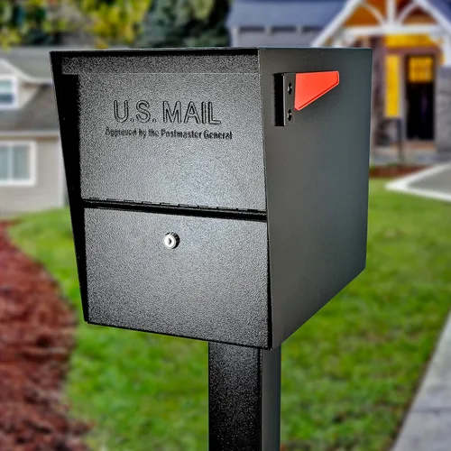 Miniatura 3 de Mail Boss 7206 Package Master - Buzón de seguridad con bloqueo en la acera, mediano, negro, placa base de montaje en superficie y poste de montaje
