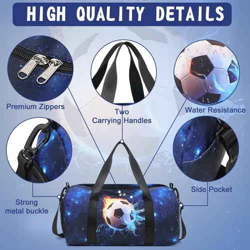 Miniatura 3 de CAMTOP Bolsa de viaje para mujeres y niñas, bolsa de mano deportiva para gimnasio y fin de semana, B-Fútbol, Bolsa de lona de fútbol infantil